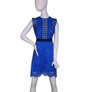 Sandro Eyelet And Lace Blue Dress
